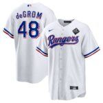 Men's Texas Rangers #48 Jacob deGrom  White 2023 World Series Replica Player Jersey