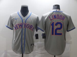 Men's New York Mets #12 Francisco Lindor Grey Stitched Cool Base  Jersey