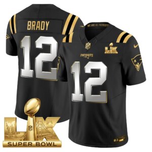 Tom Brady #12 New England Patriots Super Bowl LX Gold Patch Vapor Limited Game Jersey - All Stitched