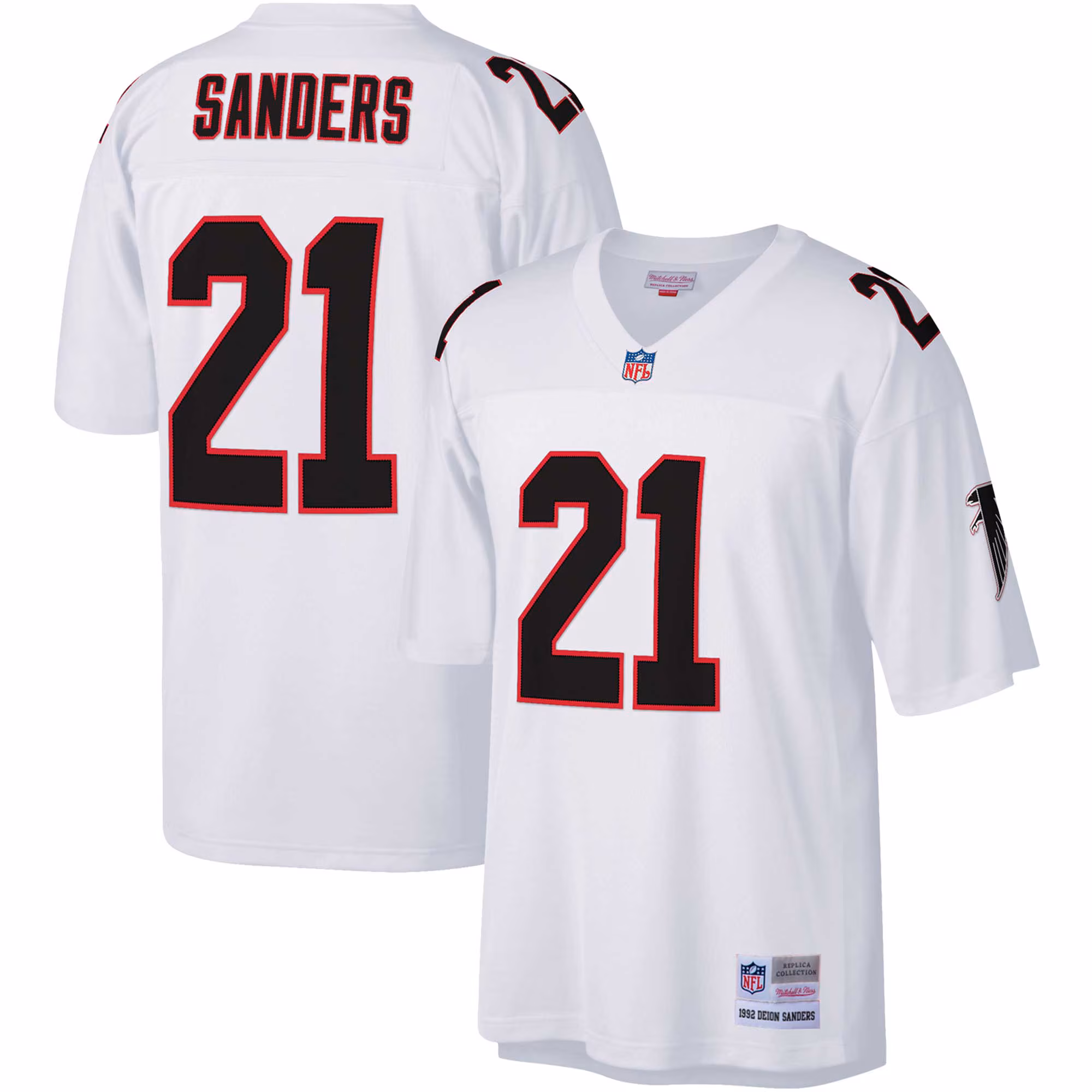 Atlanta Falcons Deion Sanders #21 Mitchell & Ness White Big & Tall 1992 Retired Player Replica Jersey