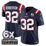 TreVeyon Henderson #32 New England Patriots 6-Time Champions Patch Game Jersey - Navy