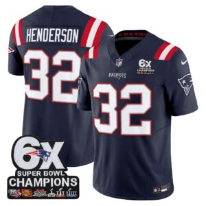 TreVeyon Henderson #32 New England Patriots 6-Time Champions Patch Game Jersey - Navy