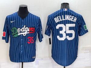 Men's  Los Angeles Dodgers #35 Cody Bellinger Blue Mexico World Series Throwback Stitched Cool Base Jersey