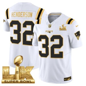 TreVeyon Henderson #32 New England Patriots Super Bowl LX Gold Patch Vapor Limited Game Jersey - All Stitched
