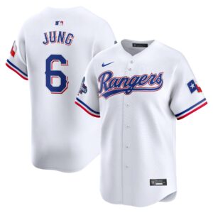 Men's Texas Rangers #6 Josh Jung  White Home 2023 World Series Champions Limited Jersey