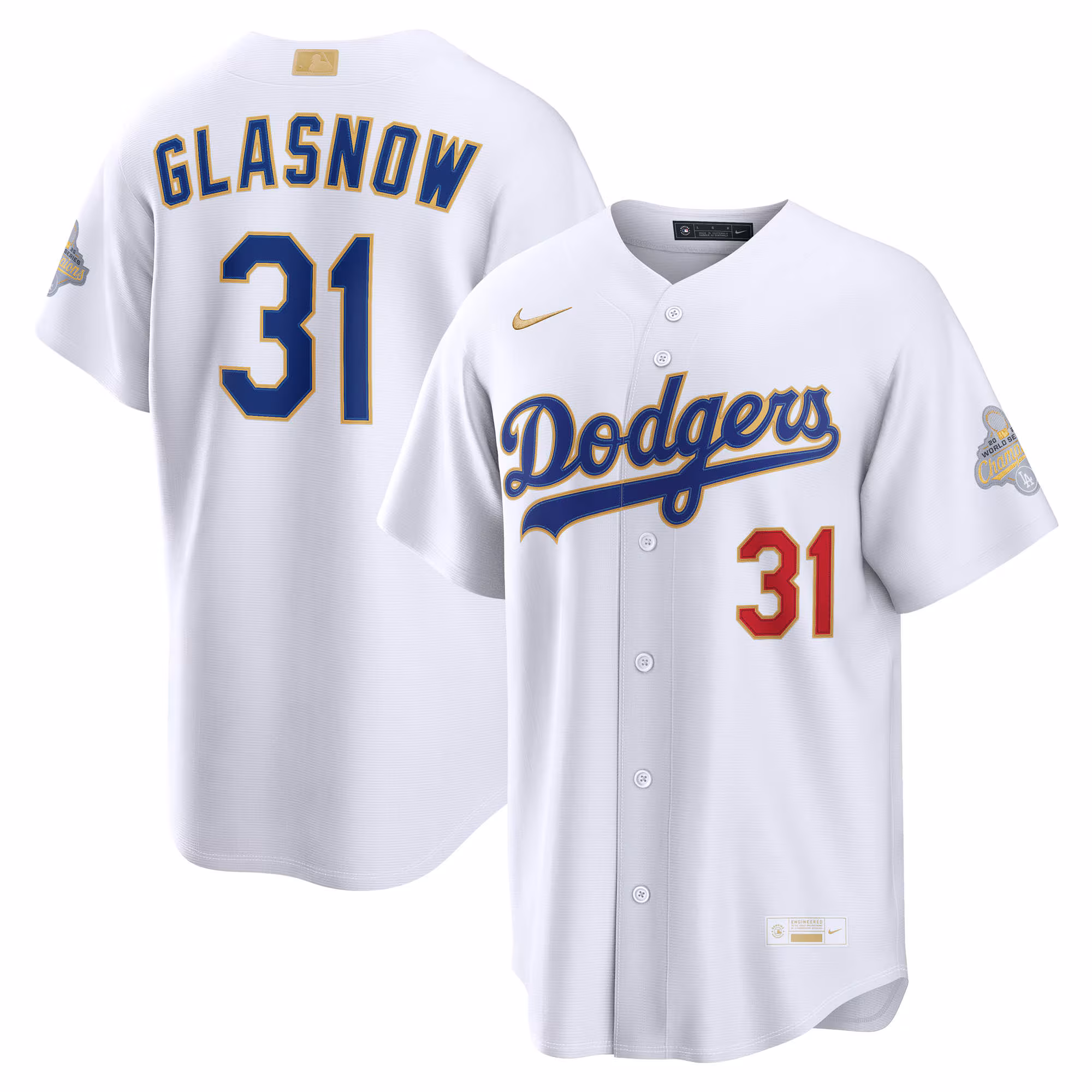 Los Angeles Dodgers Tyler Glasnow #31 White 2026 Gold Collection Stadium Jersey