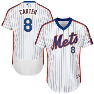 New York Mets #8 Gary Carter White(Blue Strip) Flexbase Collection Cooperstown Stitched Jersey