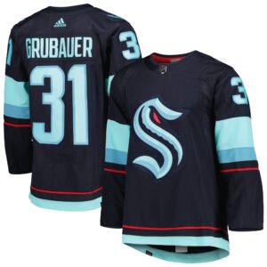 Philipp Grubauer Seattle Kraken  Primegreen Authentic Pro Home Player Jersey - Deep Sea Blue