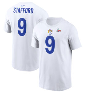 Men's Matthew Stafford White Los Angeles Rams Super Bowl LVI Name & Number T-Shirt