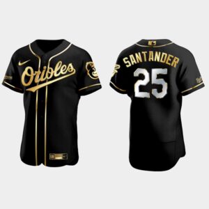 Men's Baltimore Orioles #25 Anthony Santander Golden Edition Black Flex Base Jersey