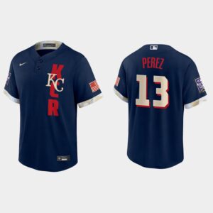 Men's Kansas City Royals #13 Salvador Perez Navy 2021 All-Star Game Jersey