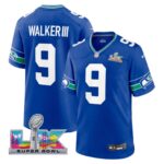 Kenneth Walker III #9 Seattle Seahawks Super Bowl LX Patch Royal Throwback Player Game Jersey