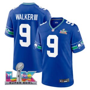 Kenneth Walker III #9 Seattle Seahawks Super Bowl LX Patch Royal Throwback Player Game Jersey