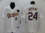 Men's  Los Angeles Dodgers #8 #24 Kobe Bryant White With Purple Name KB Patch Stitched Cool Base Jersey