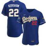 Men's Los Angeles Dodgers #22 Clayton Kershaw Royal Blue Championship Flex Base Sttiched Jersey