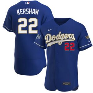 Men's Los Angeles Dodgers #22 Clayton Kershaw Royal Blue Championship Flex Base Sttiched Jersey