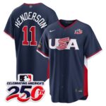 Gunnar Henderson #11 USA Baseball 250th Patch 2026 World Baseball Classic Road Stadium Jersey - Navy