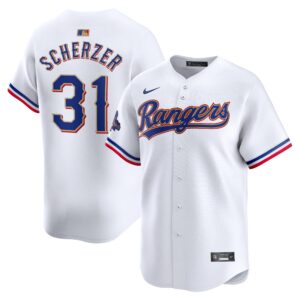 Men's Texas Rangers #31 Max Scherzer  White 2024 Gold Collection Limited Player Jersey