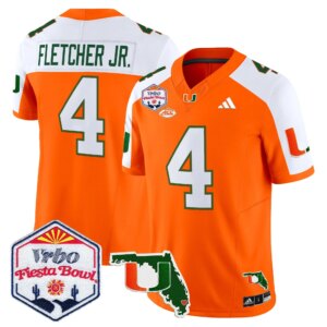 Mark Fletcher Jr. #4 Miami Hurricanes MIA 2026 The Fiesta Bowl & Florida Patch Vapor Limited Jersey - All Stitched