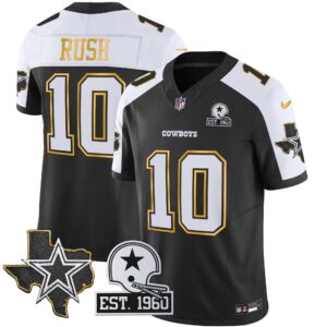 Cooper Rush #10 Cowboys Texas Patch Gold Trim Vapor Jersey - All Stitched