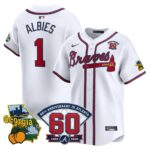 Ozzie Albies #1 Atlanta Braves 60th Patch Home Limited Player Jersey - White