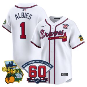 Ozzie Albies #1 Atlanta Braves 60th Patch Home Limited Player Jersey - White