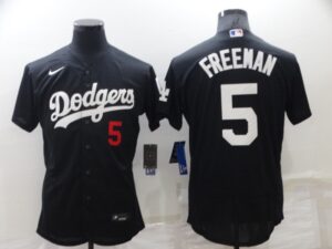 Men's  Los Angeles Dodgers #5 Freddie Freeman Black Stitched Cool Base Jersey