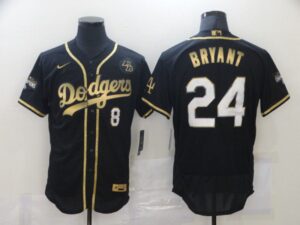 Men's Los Angeles Dodgers #8 #24 Kobe Bryant Black Gold Stitched Flex Base  Jersey