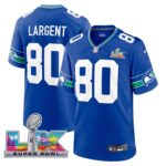 Steve Largent #80 Seattle Seahawks Super Bowl LX Patch Royal Throwback Player Game Jersey