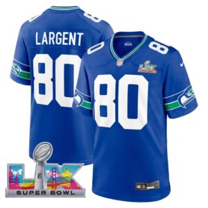 Steve Largent #80 Seattle Seahawks Super Bowl LX Patch Royal Throwback Player Game Jersey