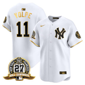 Anthony Volpe #22 New York Yankees 27 Time Champions Patch Vapor Premier Limited Jersey - White Gold