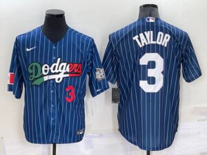Men's  Los Angeles Dodgers #3 Chris Taylor Blue Mexico World Series Throwback Stitched Cool Base Jersey