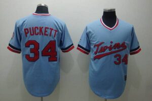 Mitchell and Ness Minnesota Twins #34 Kirby Puckett Stitched Light Blue Throwback Jersey