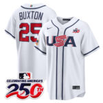 Byron Buxton #25 USA Baseball 250th Patch 2026 World Baseball Classic Home Stadium Jersey - White