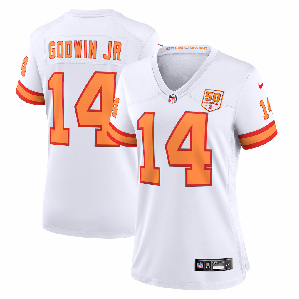Chris Godwin Jr. #14 '76 Tampa Bay Buccaneers Women's 50th Season Game Jersey - White
