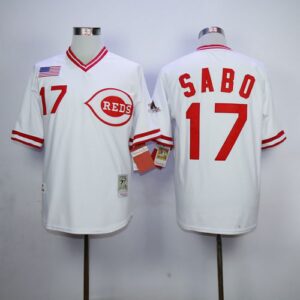 Mitchell And Ness 1990 Cincinnati Reds #17 Chris Sabo White Throwback Stitched Jersey