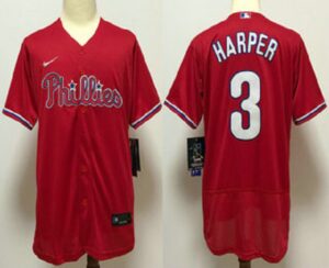 Men's Philadelphia Phillies #3 Bryce Harper Red Stitched Flex Base  Jersey
