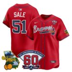 Chris Sale #51 Atlanta Braves 60th Patch Home Limited Player Jersey - Red
