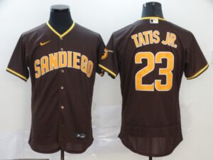 Men's San Diego Padres #23 Fernando Tatis Jr. Brown Pinstripe Stitched Flex Base  Jersey