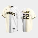 Men's Split Replica Jersey Milwaukee Brewers #22 Christian Yelich Cream-White