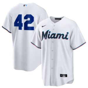 Men's Miami Marlins White Home  2025 Jackie Robinson Day Replica Jersey
