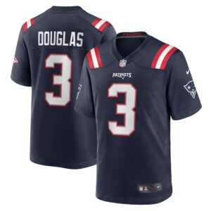 Men's Demario Douglas #3 Navy New England Patriots Game Jersey