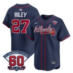 Austin Riley #27 Atlanta Braves 60th Patch Alternate Limited Player Jersey - Navy
