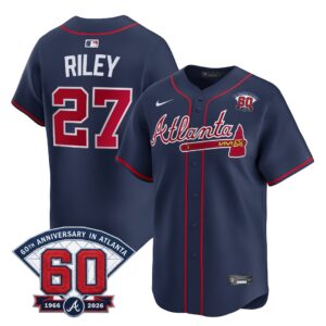 Austin Riley #27 Atlanta Braves 60th Patch Alternate Limited Player Jersey - Navy