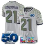 Devon Witherspoon #21 Seattle Seahawks 2025 Rivalries Super Super Bowl LX 50th Season Patch Vapor Limited Jersey