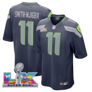 Smith-Njigba #11 Seattle Seahawks Super Bowl LX Patch College Navy Team Game Jersey