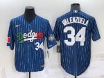 Men's  Los Angeles Dodgers #34 Fernando Valenzuela Blue Mexico World Series Throwback Stitched Cool Base Jersey