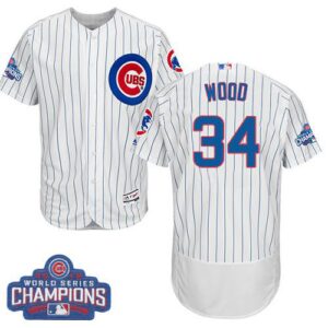 Chicago Cubs #34 Kerry Wood White Flexbase Collection 2016 World Series Champions Stitched Jersey