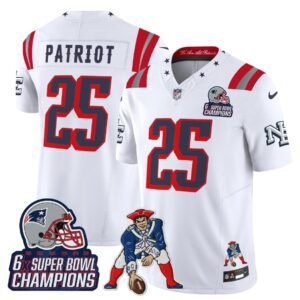 Patriot #25 New England Patriots 2025 Rivalries 6x Champions & Throwbacks Mascot Patch Vapor Limited Jersey - All Stitched