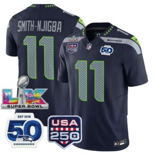 Smith-Njigba #11 Seattle Seahawks Super Bowl LX 250th Patch Vapor Limited Game Jersey - All Stitched